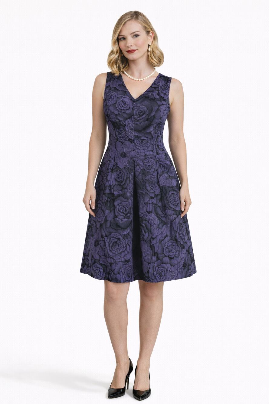 Lauren Ralph Lauren Womens Purple Floral V Neck Dress Size 4 Sleeveless Pockets